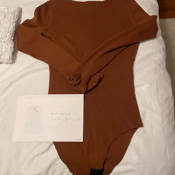 Sézane Joanie Merino Wool Ribbed Bodysuit in RUST COLOR - Picture 3 of 7